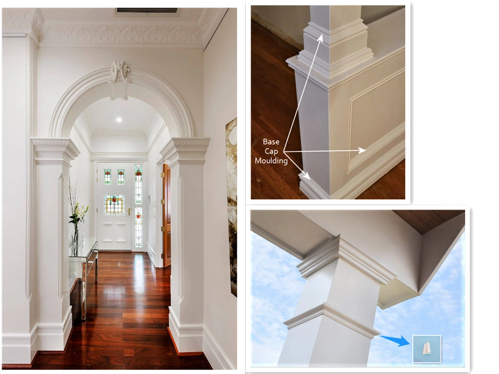 White Waterproof PVC Mould Base Cap Moulding Building Material for House Decoration
